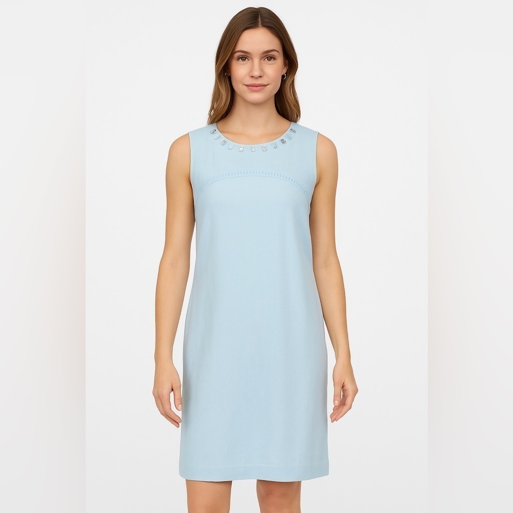 NEW- NWT Magaschoni Ice Blue 100% Silk Embellished Dress | Size 2
